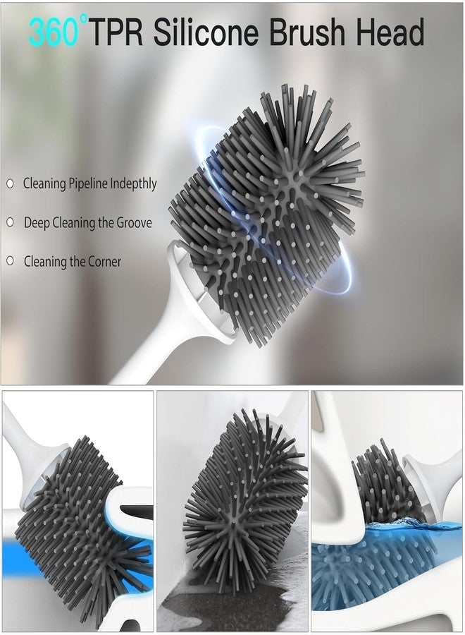 CUBIZ Silicone Toilet Brush with Quick Drying Stand and Leak-Proof Base, Toilet Brush Silicone Clean Without Dead Corners, Toilet Brush Holder Wall Mounted & Standing - Image 4